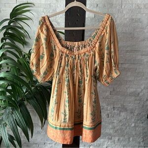 FREE PEOPLE Orange Green Santorini Floral Printed Boho Tunic In Brioche Combo S